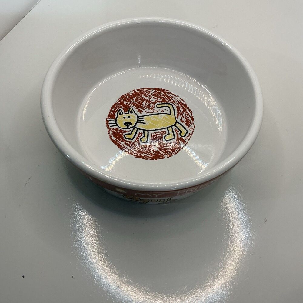 Signature Housewares Color Me Happy Cat Pet Bowl Stoneware 2009 My Cat My Friend